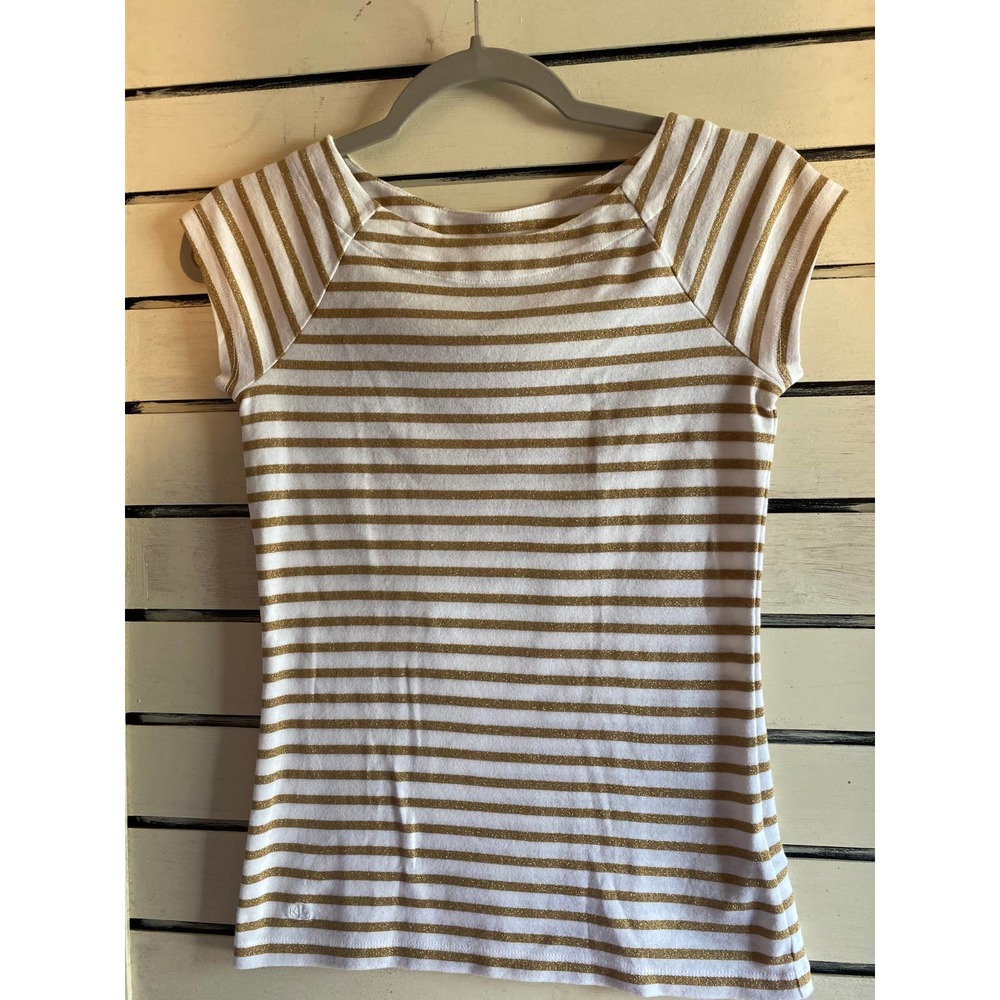 Lauren Ralph Lauren womens shirt size XS cap sleeve gold sparkles stripes fitted